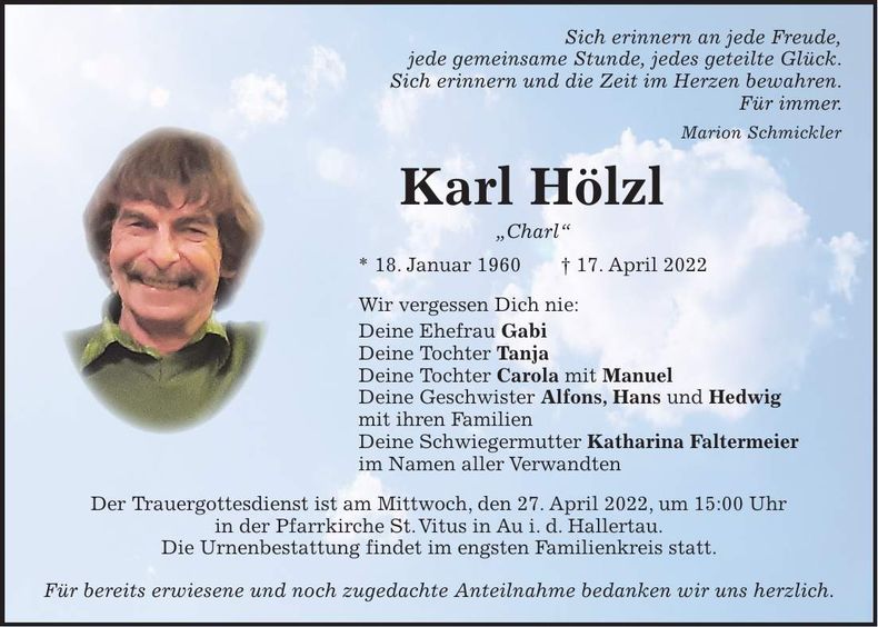 Traueranzeige Karl Hölzl