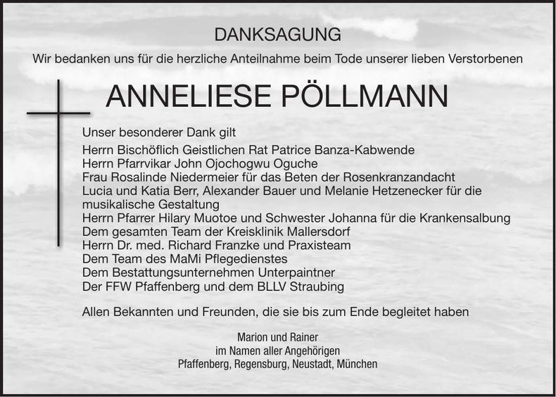 Traueranzeige Anneliese Pöllmann