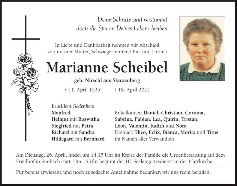 Traueranzeige Marianne Scheibel