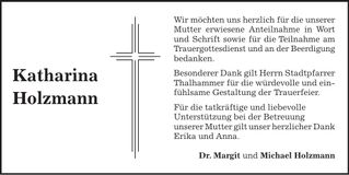 Traueranzeige Katharina Holzmann