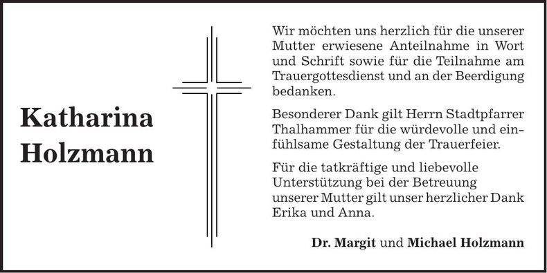 Traueranzeige Katharina Holzmann