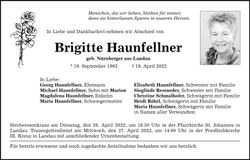 Traueranzeige Brigitte Haunfellner