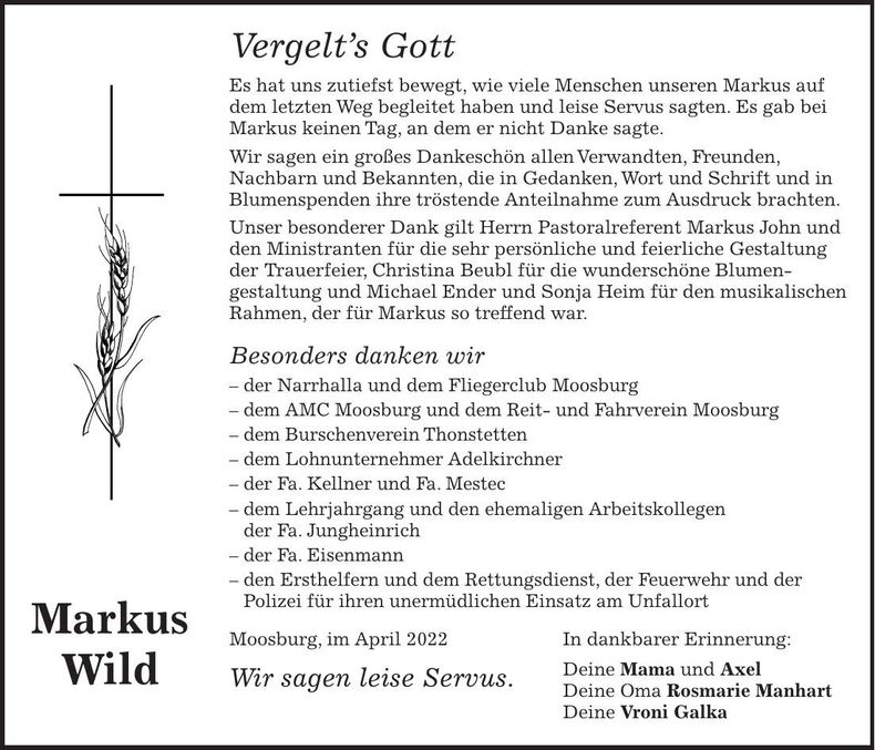 Traueranzeige Markus Wild