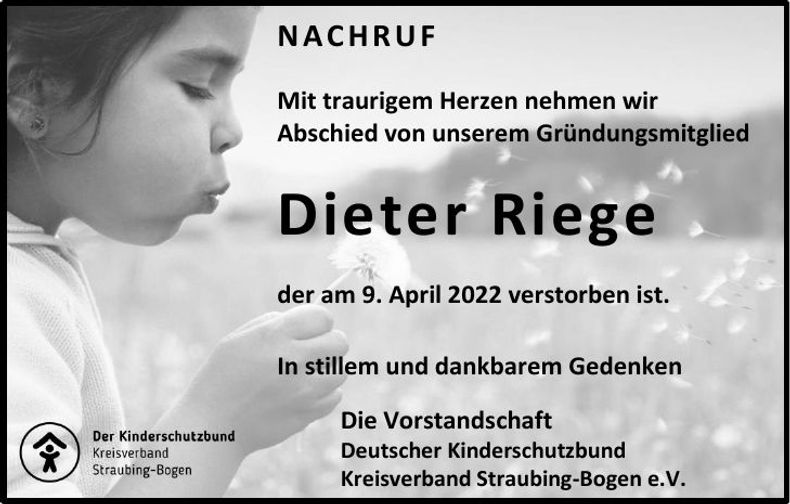 Traueranzeige Dieter Riege
