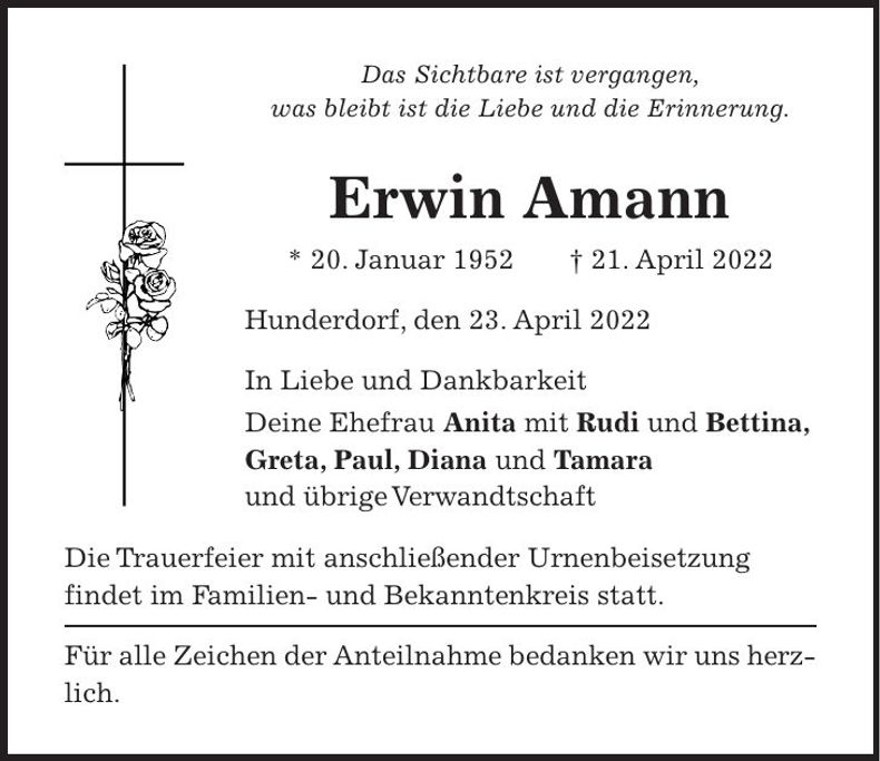 Traueranzeige Erwin Amann