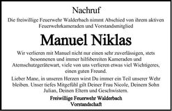 Traueranzeige Manuel Niklas