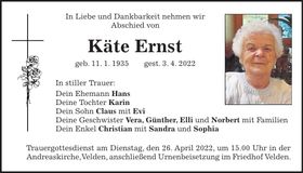 Traueranzeige Käte Ernst
