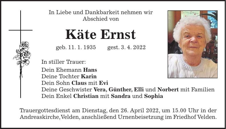 Traueranzeige Käte Ernst