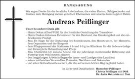 Traueranzeige Andreas Peißinger