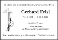 Traueranzeige Gerhard Felsl