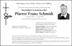 Traueranzeige Franz Schmidt