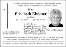 Traueranzeige Elisabeth Elsässer