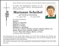 Traueranzeige Marianne Scheibel
