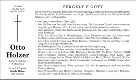Traueranzeige Otto Holzer