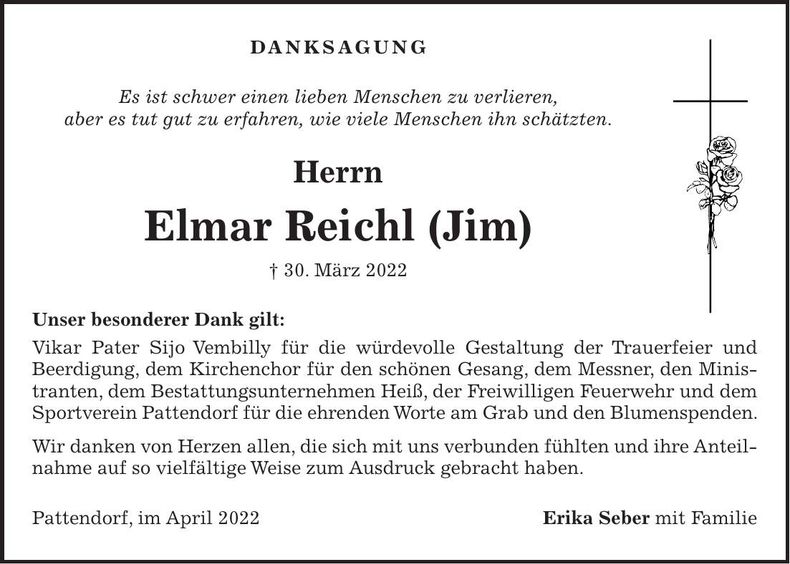 Traueranzeige Elmar Reichl