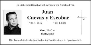 Traueranzeige Juan Cuevas y Escobar