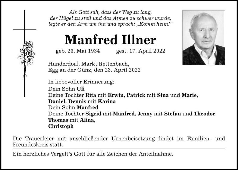 Traueranzeige Manfred Illner