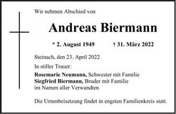 Traueranzeige Andreas Biermann