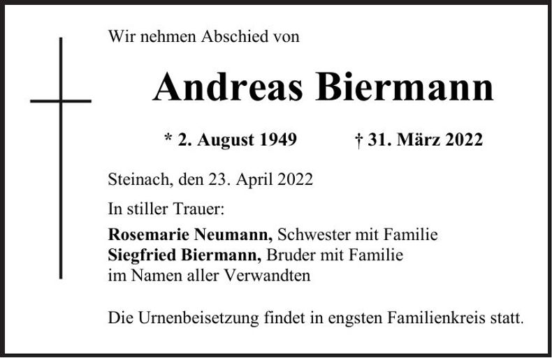 Traueranzeige Andreas Biermann