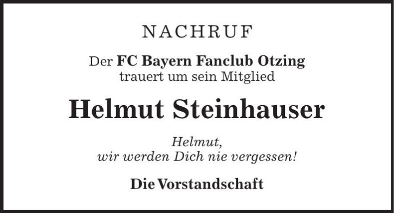 Traueranzeige Helmut Steinhauser