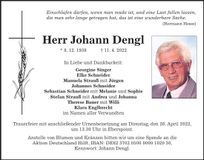 Traueranzeige Johann Dengl