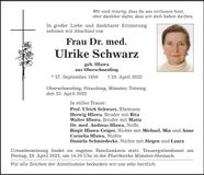 Traueranzeige Dr. med. Ulrike Schwarz