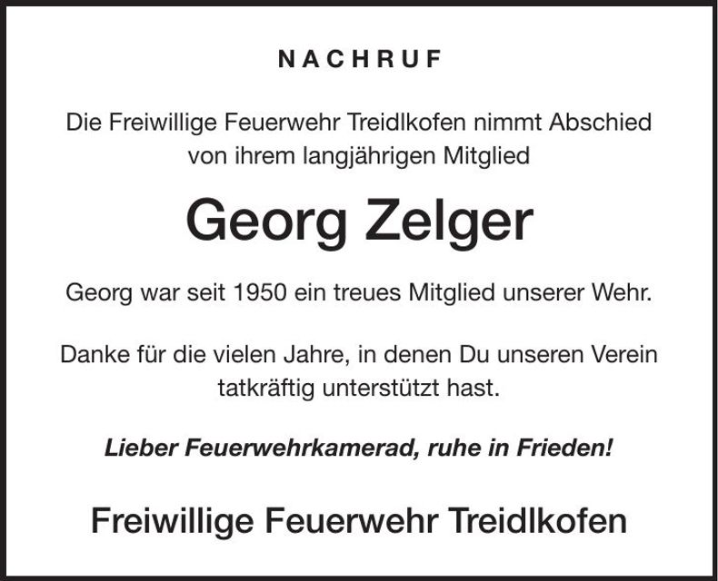 Traueranzeige Georg Zelger