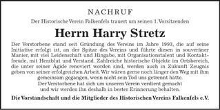 Traueranzeige Harry Stretz