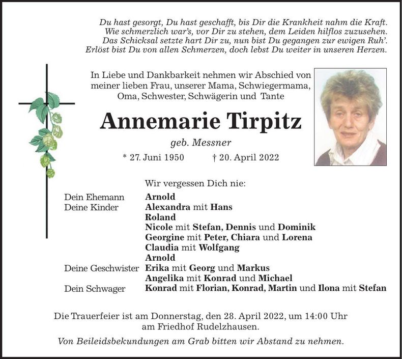 Traueranzeige Annemarie Tirpitz