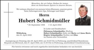 Traueranzeige Hubert Schmidmüller