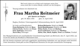 Traueranzeige Martha Reitmeier
