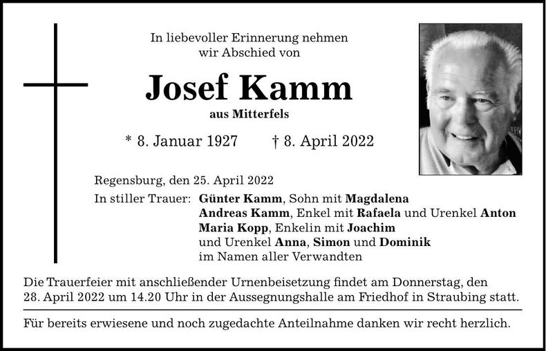 Traueranzeige Josef Kamm