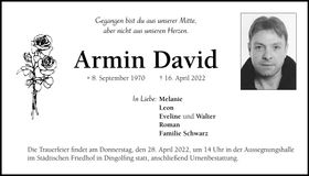 Traueranzeige Armin David