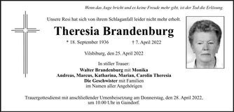 Traueranzeige Monika Brandenburg