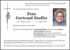 Traueranzeige Gertraud Stadler