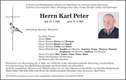 Traueranzeige Karl Peter