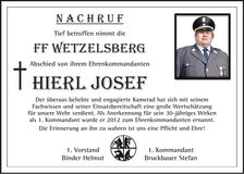Traueranzeige Josef Hierl