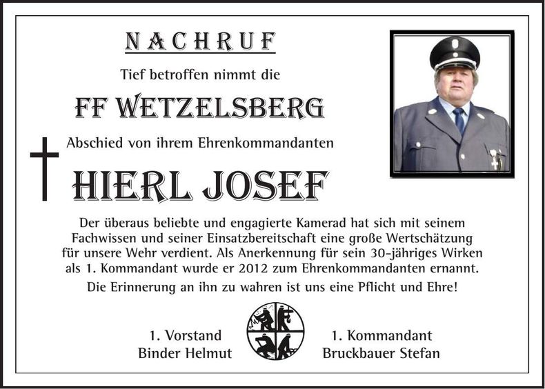 Traueranzeige Josef Hierl