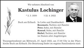Traueranzeige Kastulus Lochinger