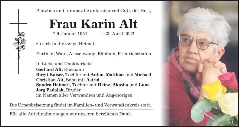 Traueranzeige Karin Alt