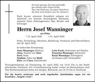 Traueranzeige Josef Wanninger