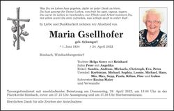 Traueranzeige Maria Gsellhofer