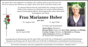 Traueranzeige Marianne Huber