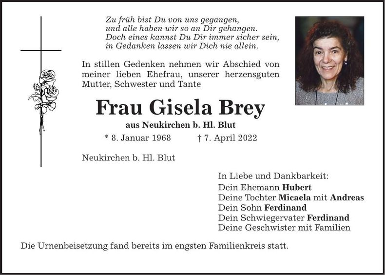 Traueranzeige Gisela Brey