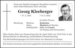Traueranzeige Georg Kleeberger