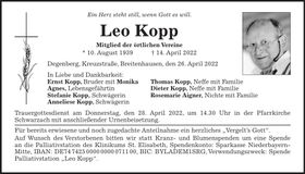 Traueranzeige Leo Kopp