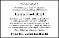 Traueranzeige Josef Hierl