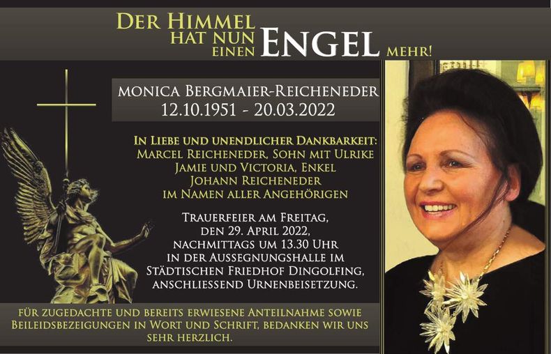 Traueranzeige Monica Bergmaier-Reichender