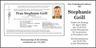 Traueranzeige Stephanie Grill