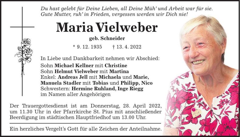 Traueranzeige Maria Vielweber